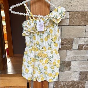 Jessica Simpson Lemon Print Ruffle Romper Girl’s 7/8 NEW